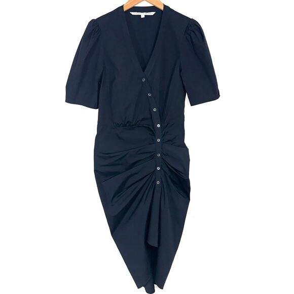 SOLD 💕Veronica Beard Atia Black Ruched Cotton Button Front Dress Size 8 - Picture 2 of 13